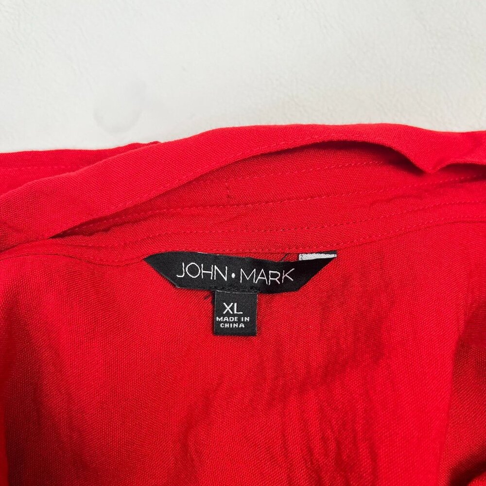 NWOT John Mark Scarlet Red Rosette Applique Sheer Balloon 3/4 Sleeve Blouse XL - Picture 10 of 14